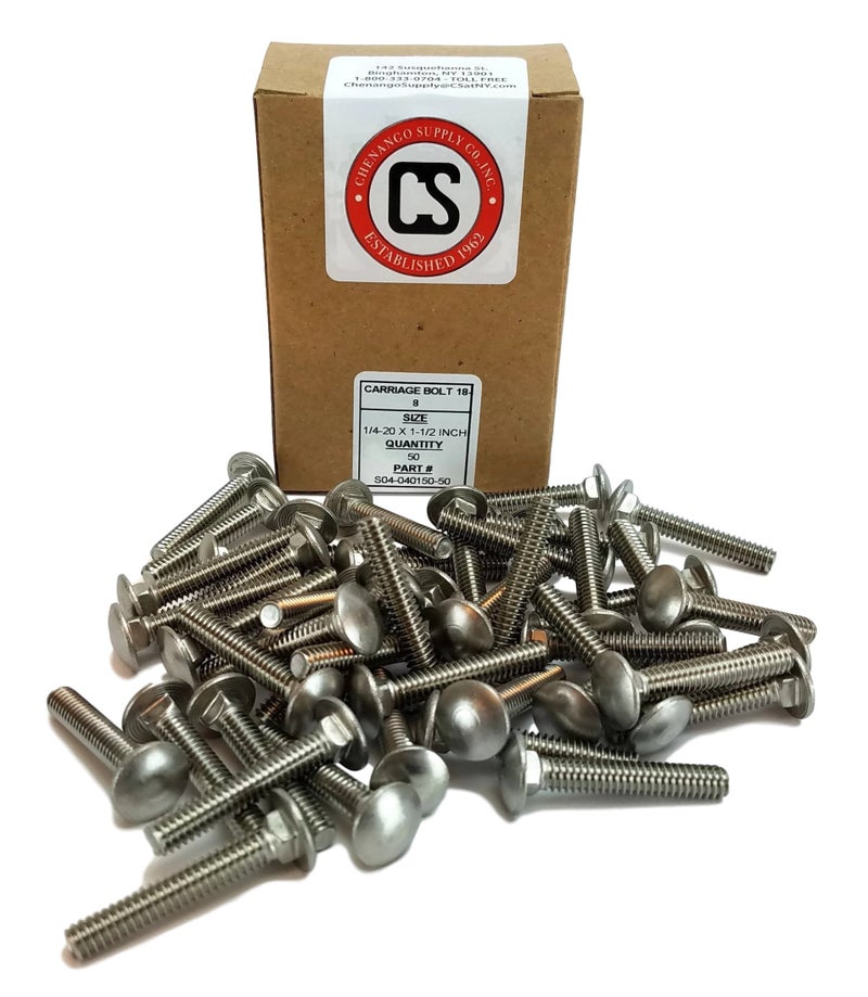 Chenango Supply Stainless 1/4-20 x 1-1/2inches Carriage Bolt (3/4inches to 5inches Lengths Available in Listing), 18-8 Stainless Steel,50 Pieces (1/4-20x1-1/2) - Image 2